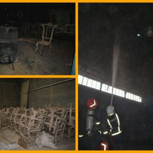آتش نشانی نیشابور - آتش سوزی کارگاه مبل سازی اطفا شد