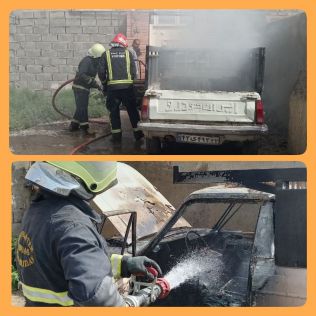 آتش نشانی نیشابور - حریق یکدستگاه وانت پیکان در منطقه قلعه نو جمشید